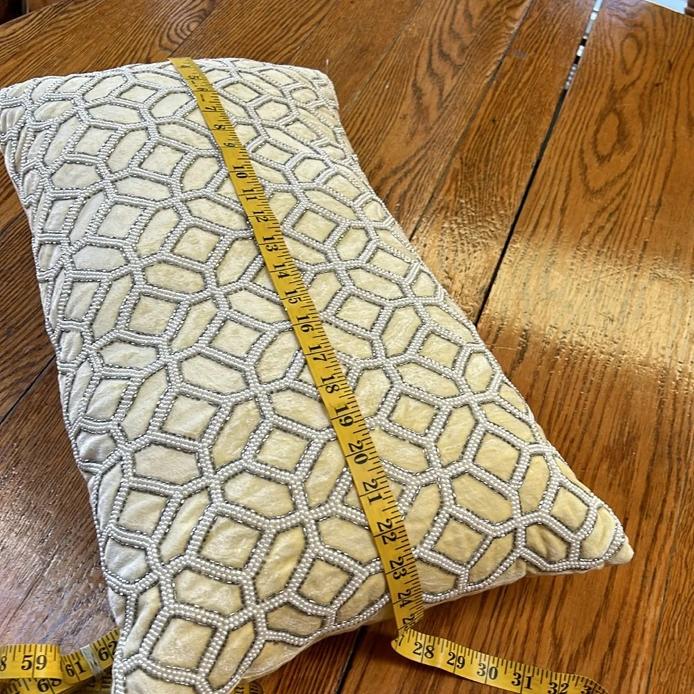Artistic Accents 14”x24” accent pillow with silver beads and white pearl beads.